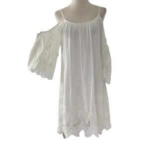4si3nna White Embroidered Cold Shoulder Dress Women's Size Small | 49-45